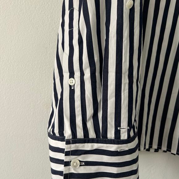 Madewell Women's Y-Neck Button Up Navy Striped Shirt Blouse L Large New - Picture 8 of 12